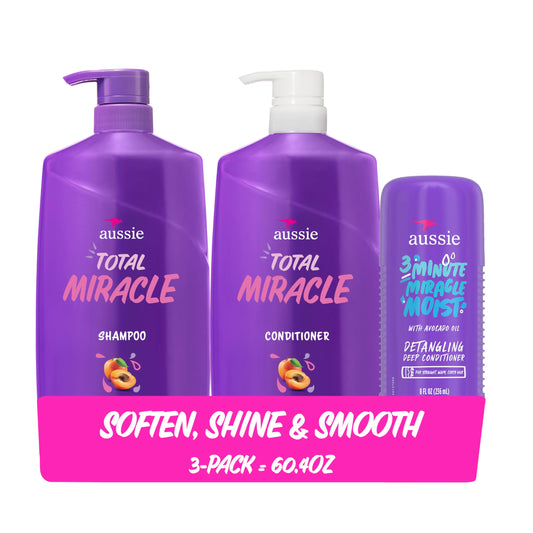 Aussie Total Miracle Hair Care Bundle: Shampoo, Conditioner, and 3 Minute Deep Treatment